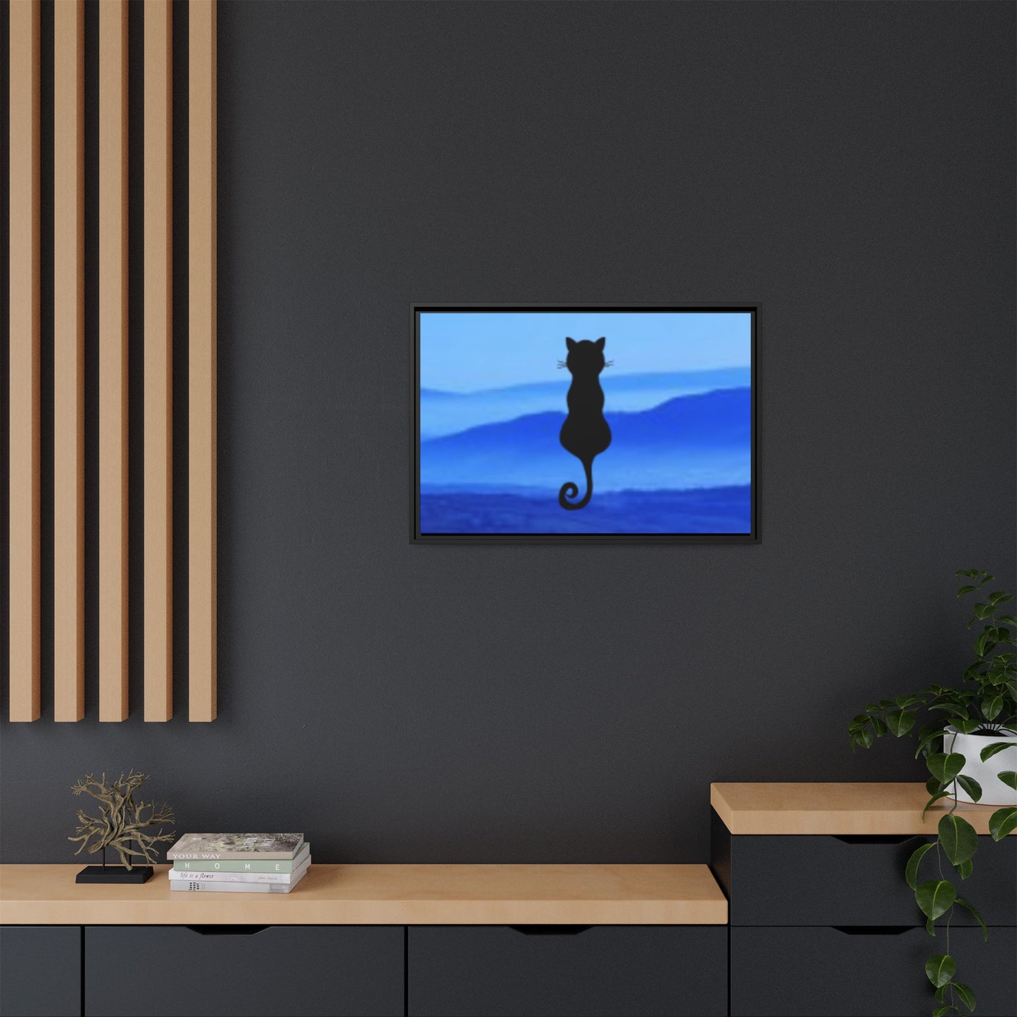 Framed Cat Silhouette Art Print, Wall Decor, Cat Lover Gift, Home Office Art, Pet Memorial