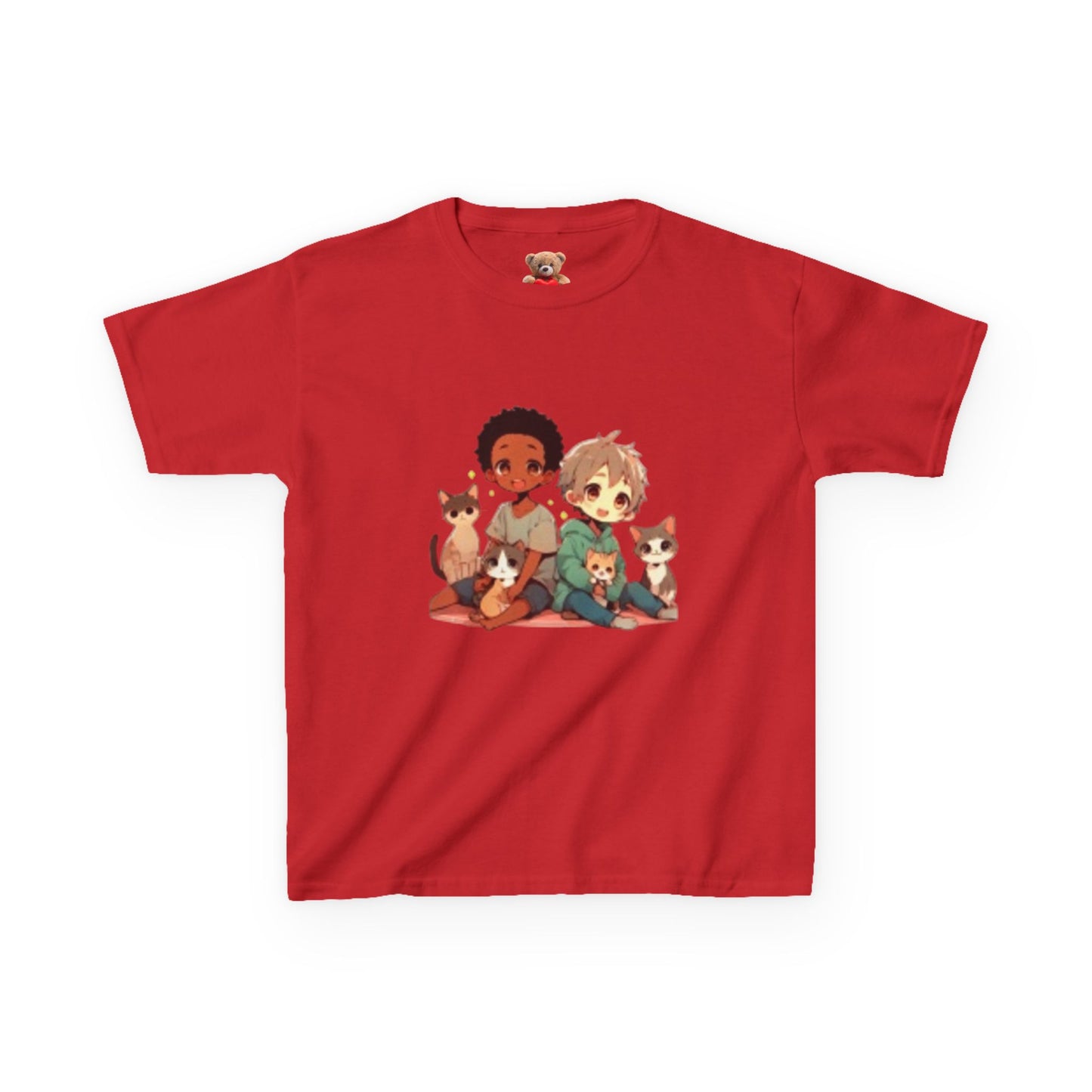 Children with Cats & Heart Kids Heavy Cotton T-shirt Looking Fabulous!
