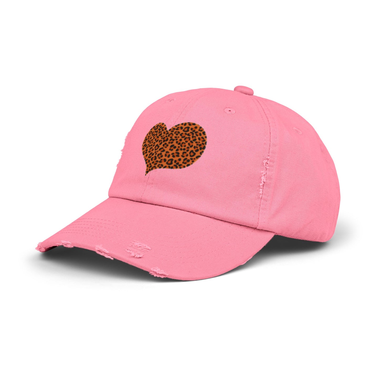 Leopard Heart Distressed Unisex Cap - Trendy Casual Headwear for Every Occasion
