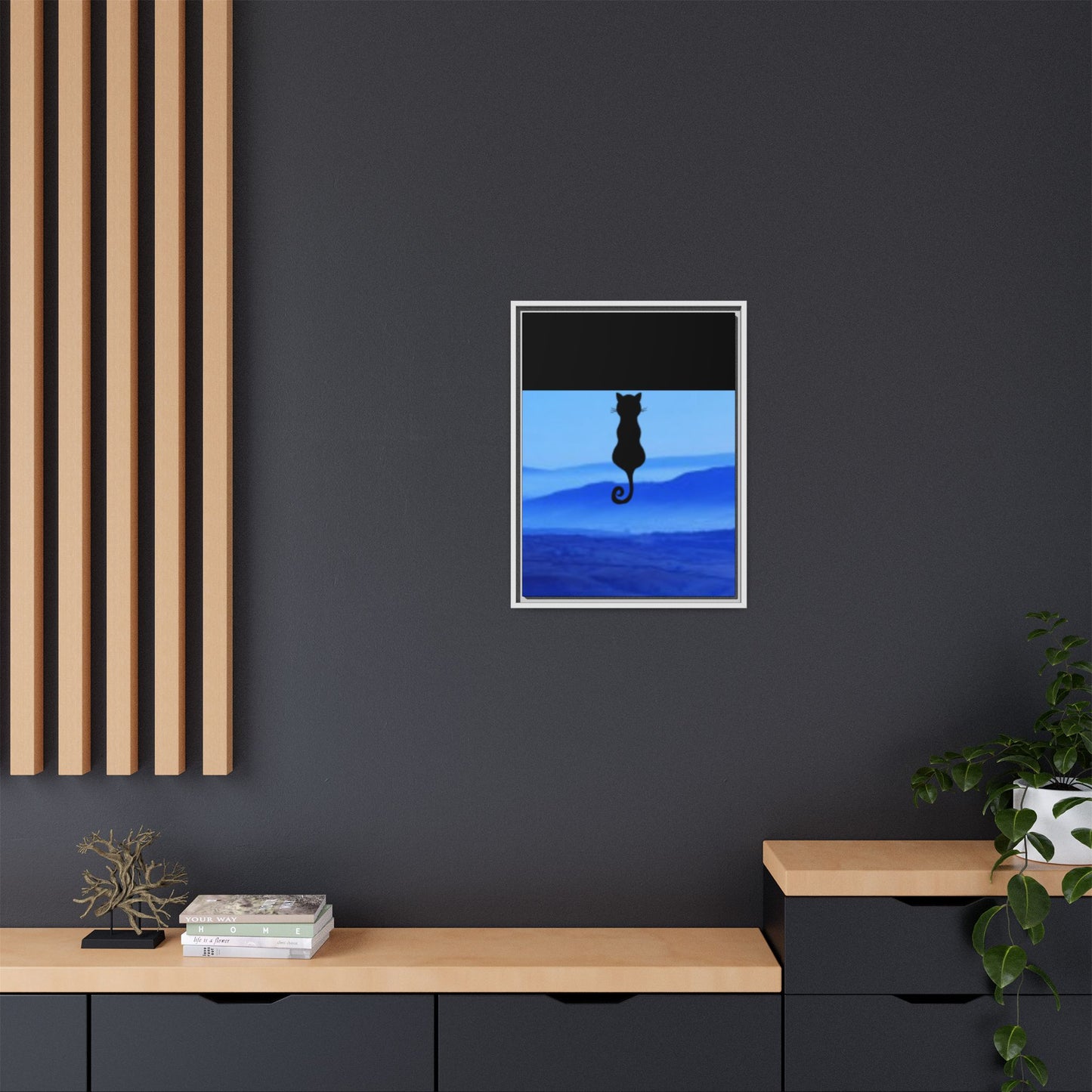 Framed Cat Silhouette Art Print, Wall Decor, Cat Lover Gift, Home Office Art, Pet Memorial