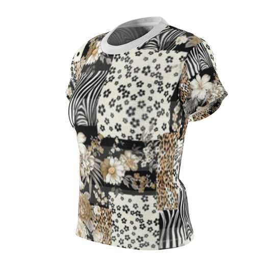 Bohemian Floral Patchwork Tee for Creative Women - Stylish Casual Pj