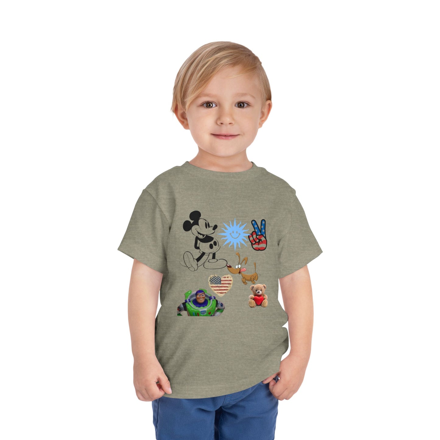 Mickey Mouse Buzz Lightyear Heart Teddy Bear Toddler Short Sleeve T-shirt