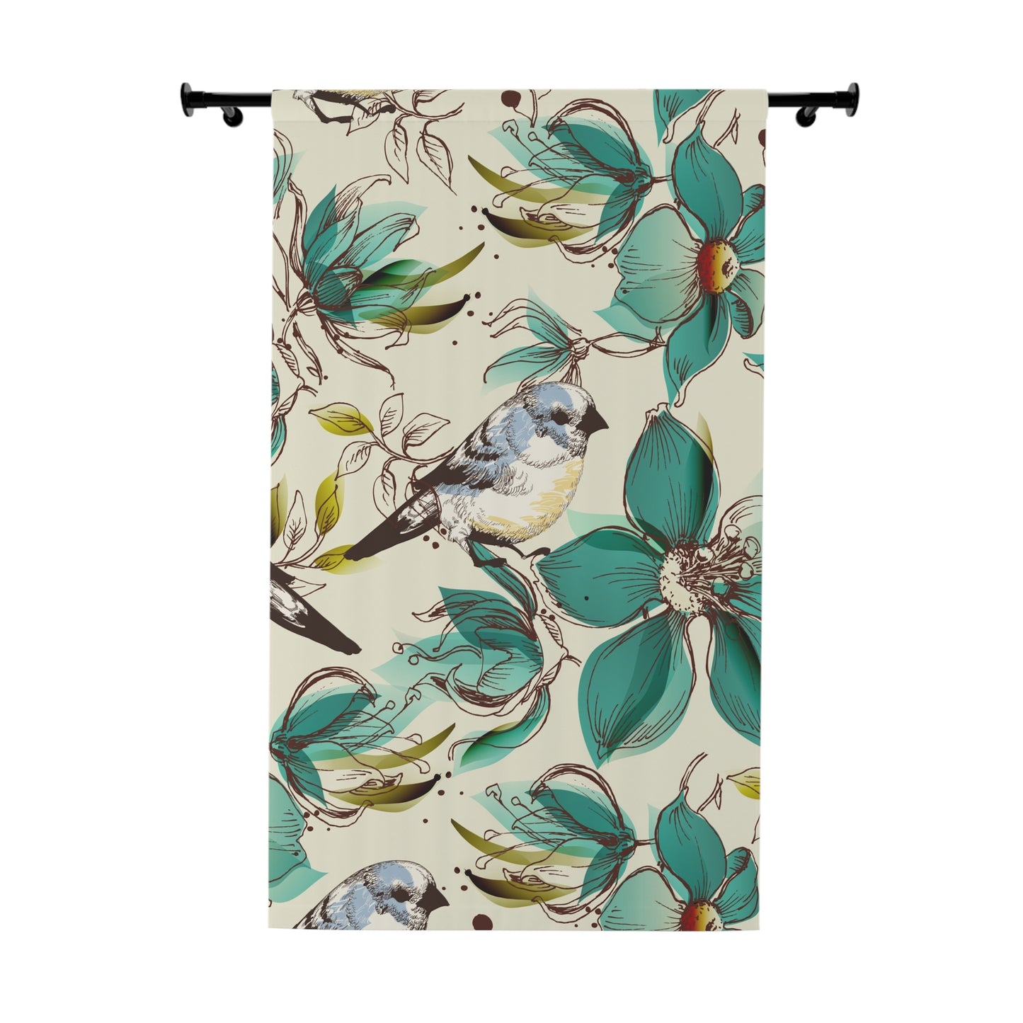 Botanical Bird Window Curtain - Floral Design for Home Decor