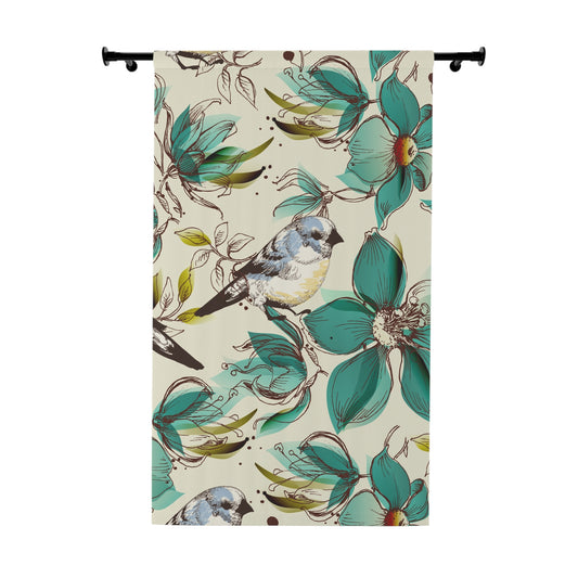 Botanical Bird Window Curtain - Floral Design for Home Decor