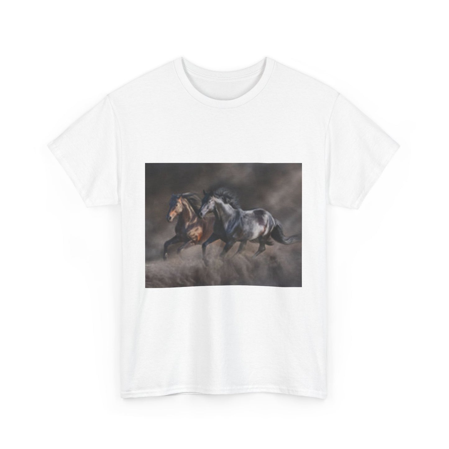 T-shirt unisexe en coton épais avec chevaux majestueux au galop – Parfait pour les amateurs d'équitation 