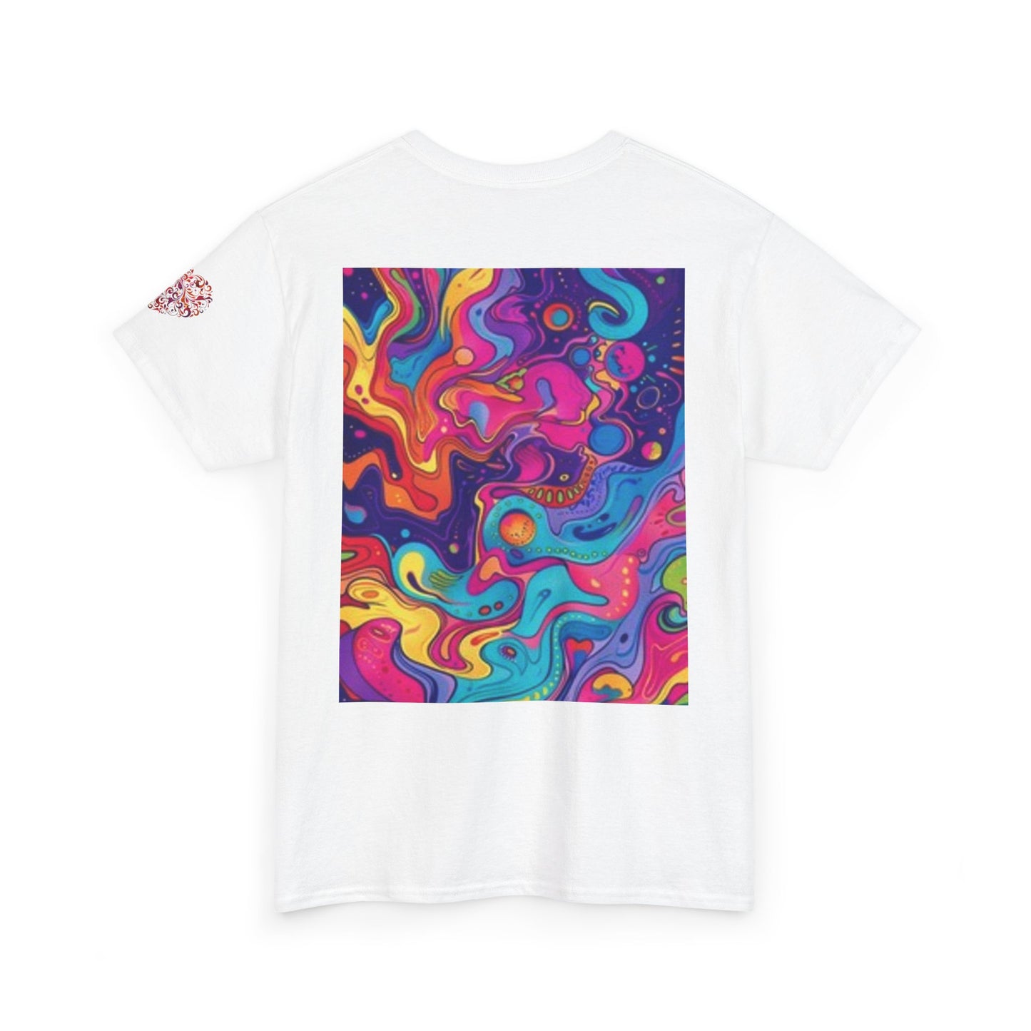 Camiseta unisex de algodón grueso con estampado artístico colorido - Diseño abstracto vibrante 