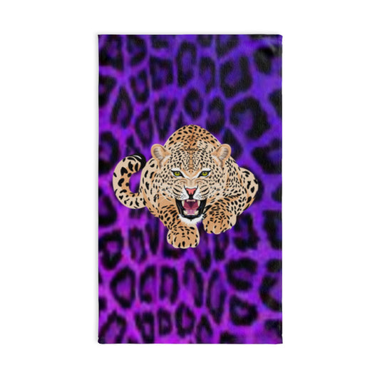 Wild Cat Hand Towel - Purple Leopard Print Kitchen & Bath Decor
