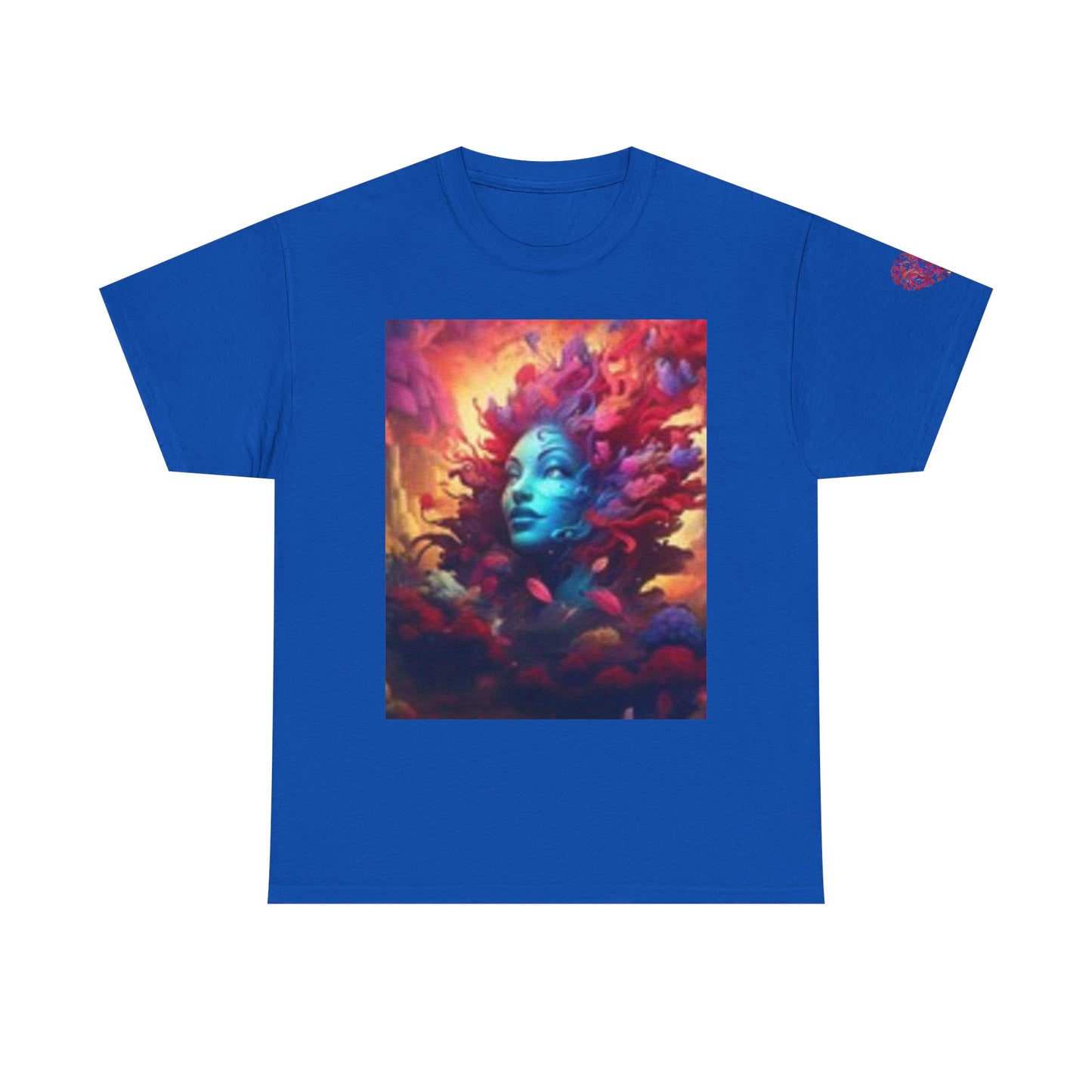 Camiseta unisex de algodón grueso con estampado artístico colorido - Diseño abstracto vibrante 