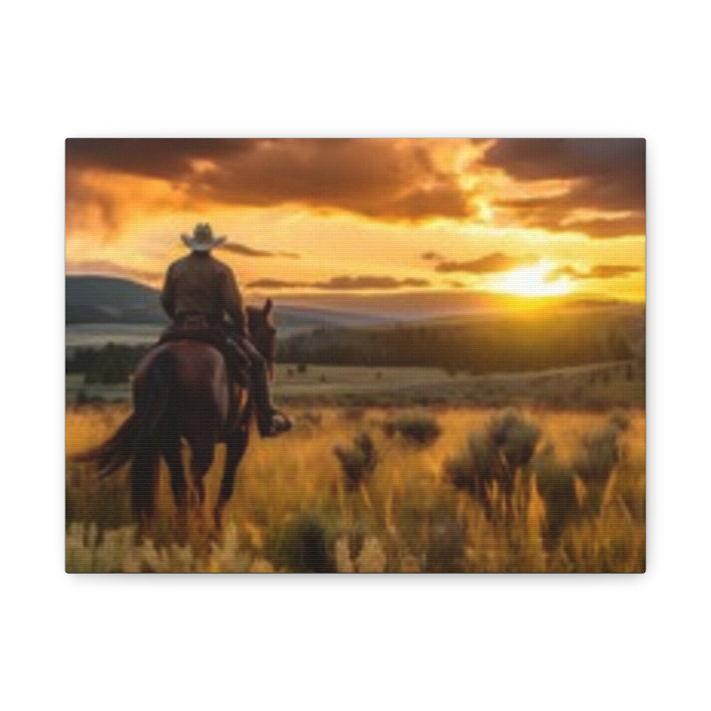 Framed Wall Art - Cowboy Sunset Canvas Print {Wild Wild West}