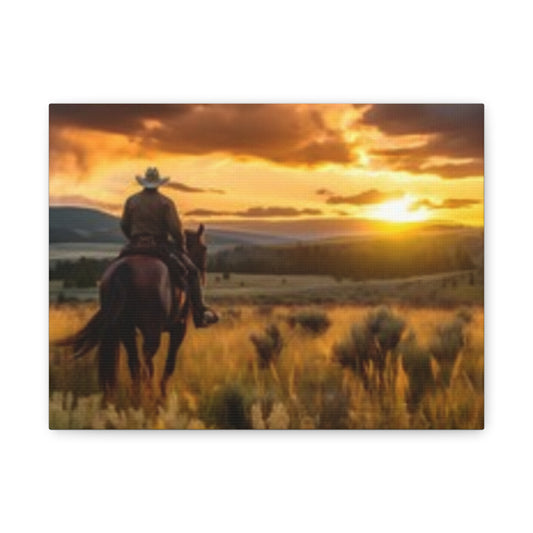 Framed Wall Art - Cowboy Sunset Canvas Print {Wild Wild West}