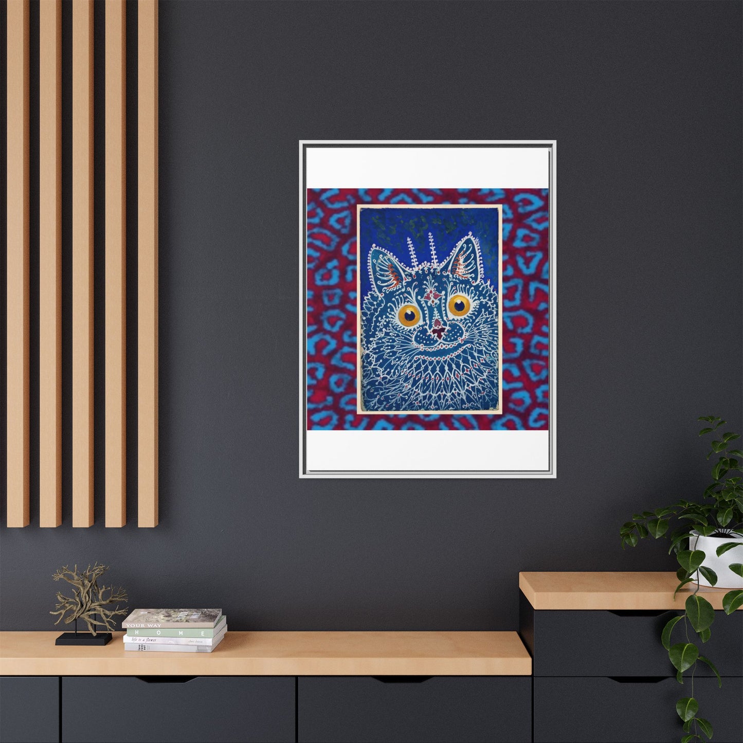 Colorful Cat Framed Matte Canvas Art - Whimsical Home Decor