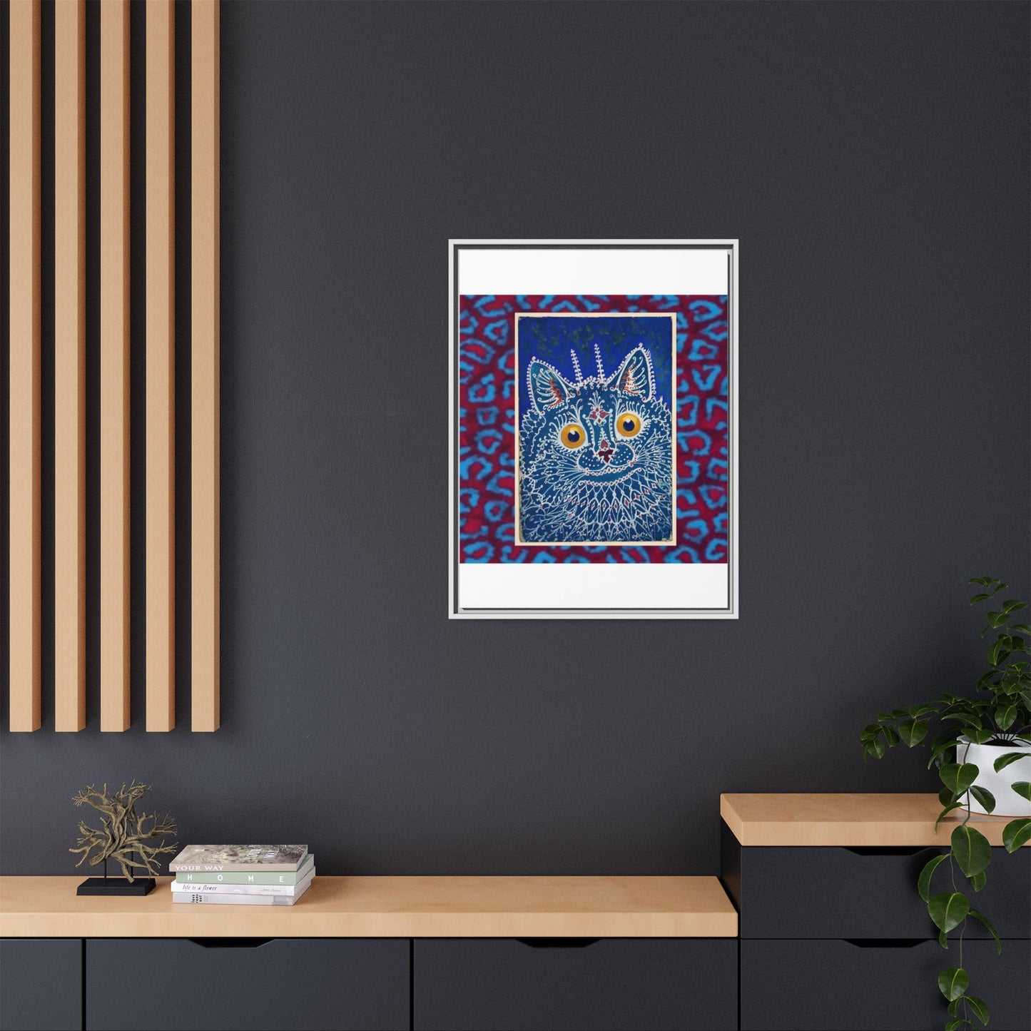 Colorful Cat Framed Matte Canvas Art - Whimsical Home Decor