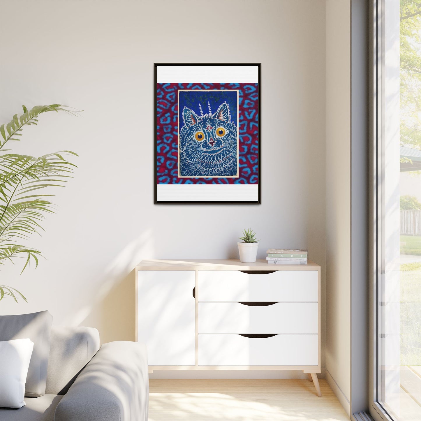 Colorful Cat Framed Matte Canvas Art - Whimsical Home Decor