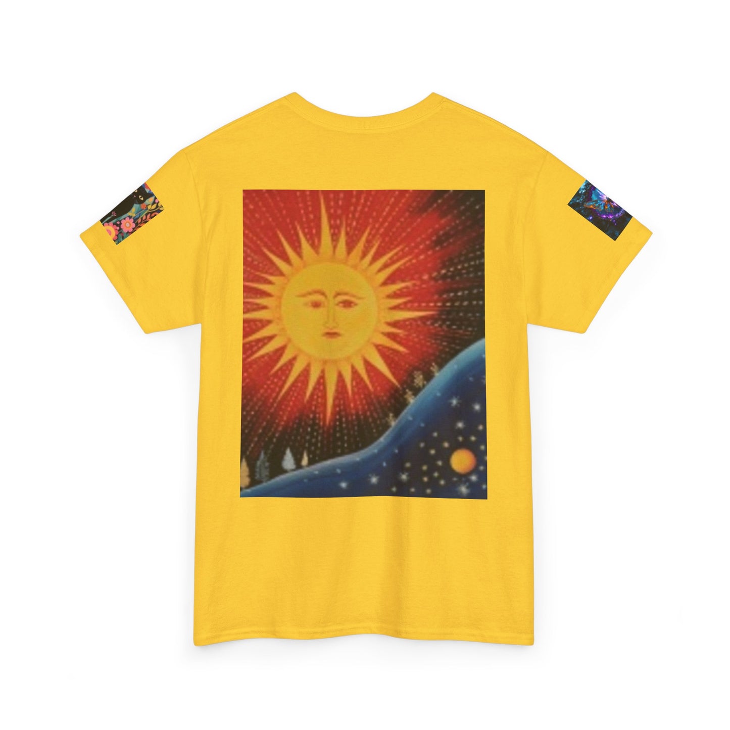 Happy Vibes Unisex Heavy Cotton T-shirt – Retro Sunshine & Map Designs