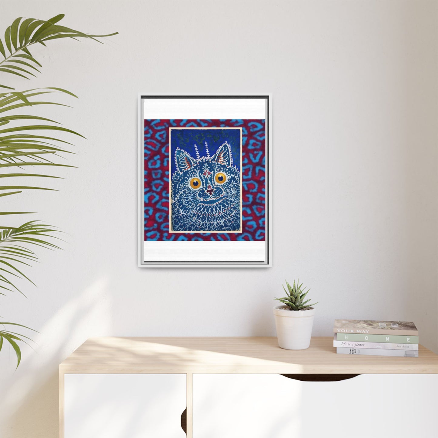 Colorful Cat Framed Matte Canvas Art - Whimsical Home Decor