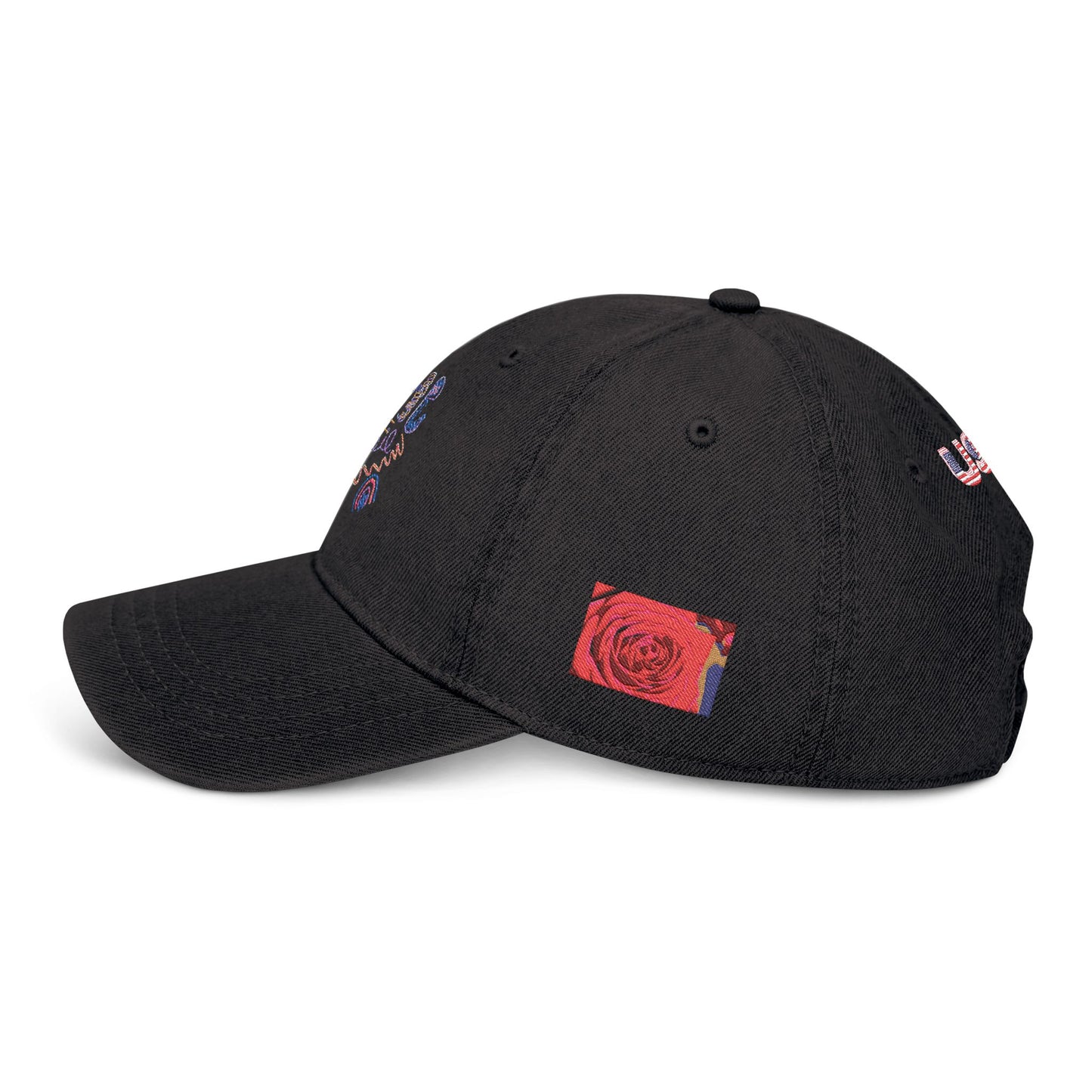 Denim Hat (Embroidery) Shookie Mookie USA Mary Jordan Red Rose