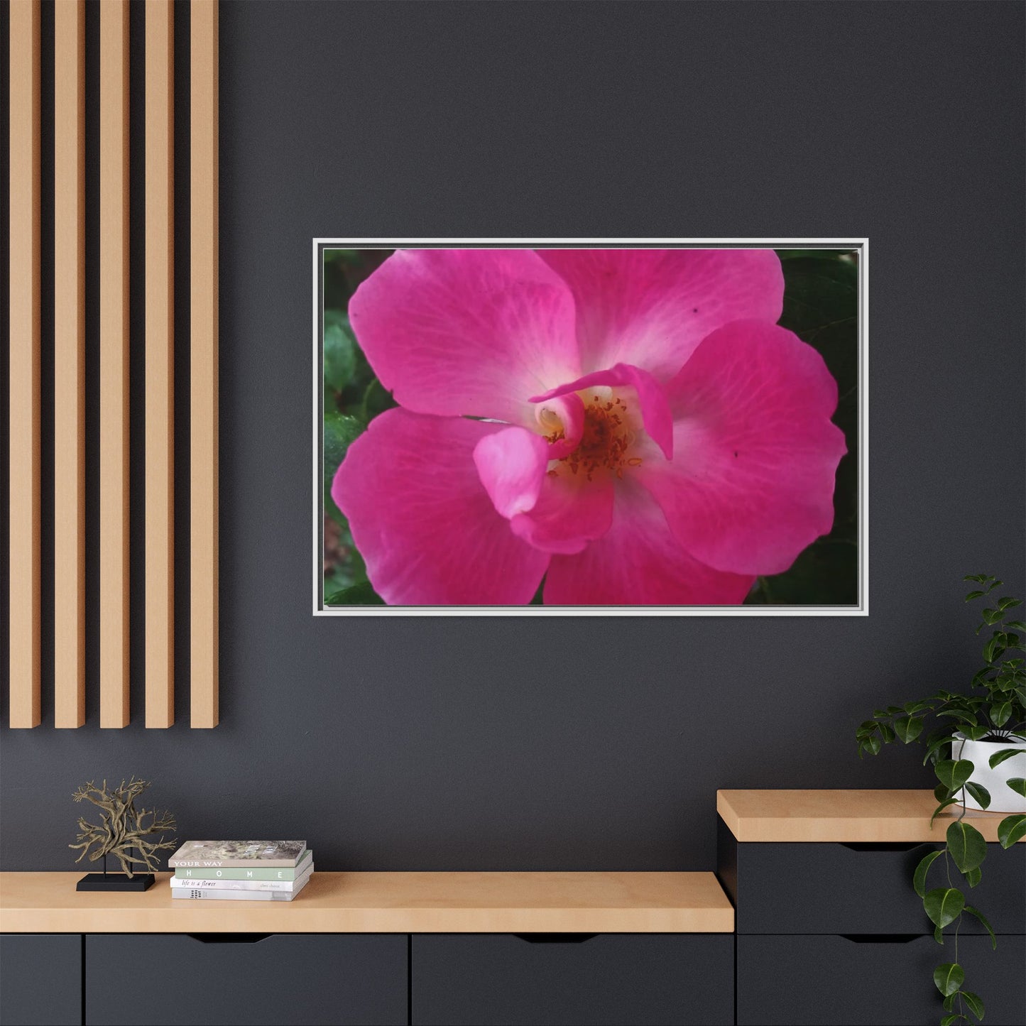 Framed Floral Canvas Art Print | Vibrant Pink Flower Decor, Wall Art for Home, Gift for Her, Mother's Day, Birthday