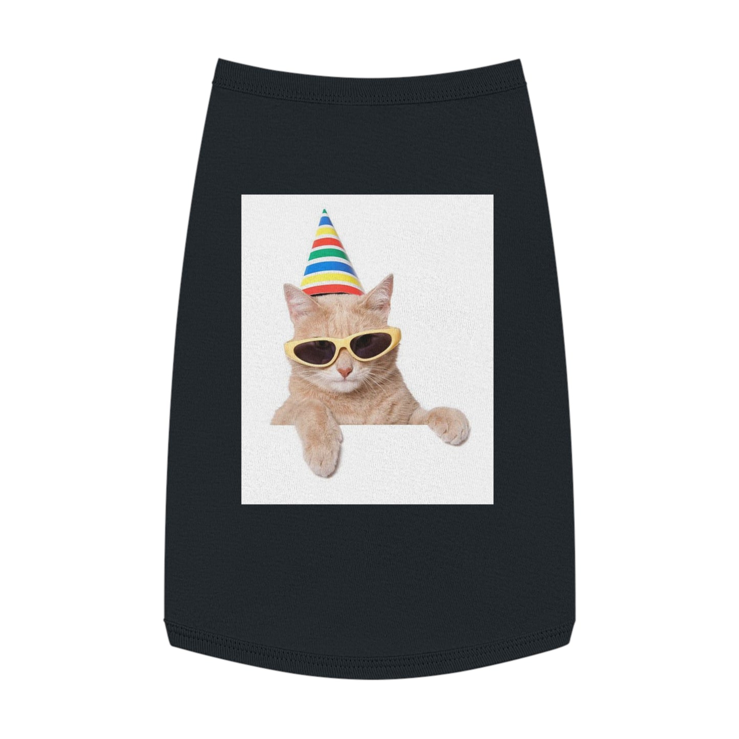 Pet Tank Top Cat with Party Hat Wearing Sunglasses