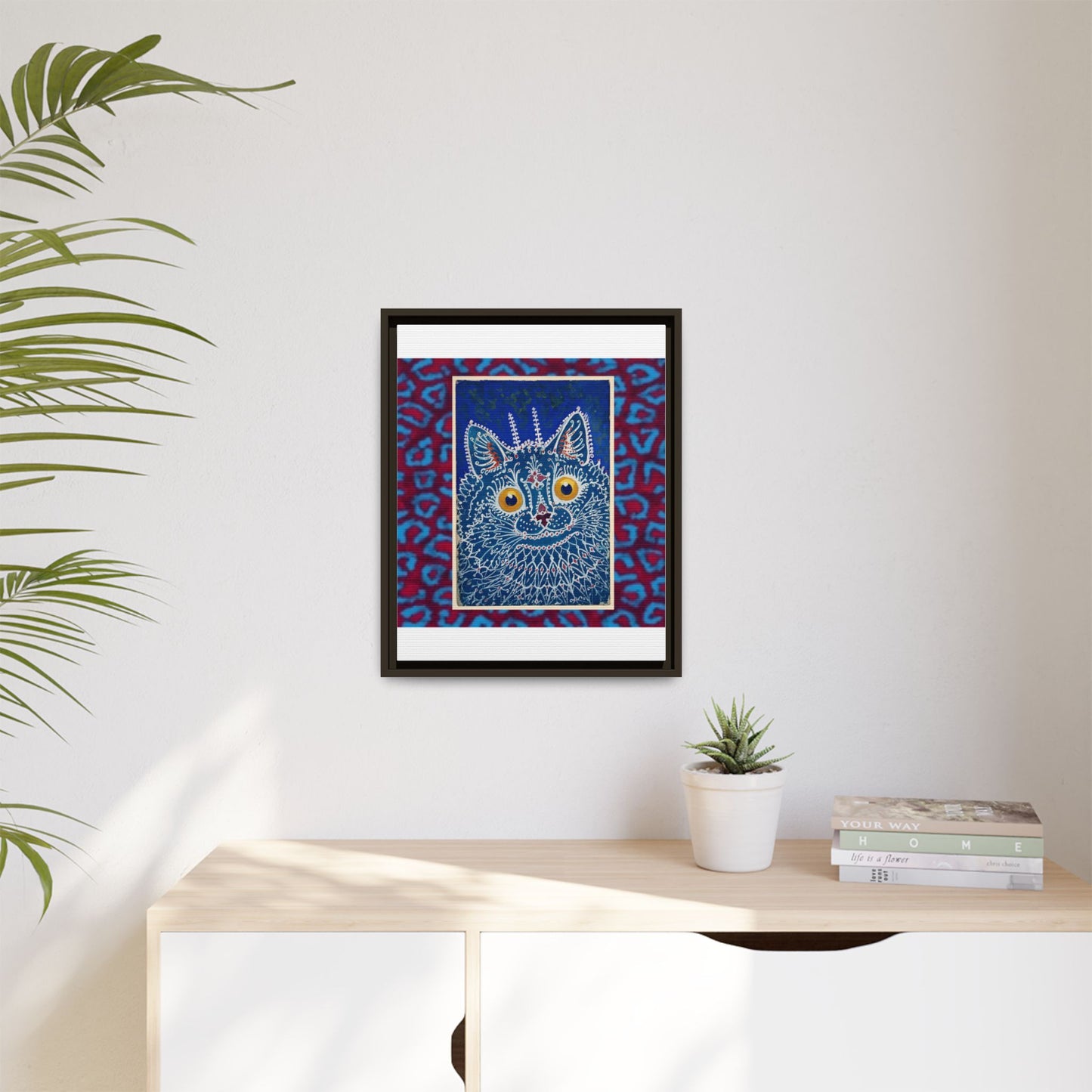 Colorful Cat Framed Matte Canvas Art - Whimsical Home Decor