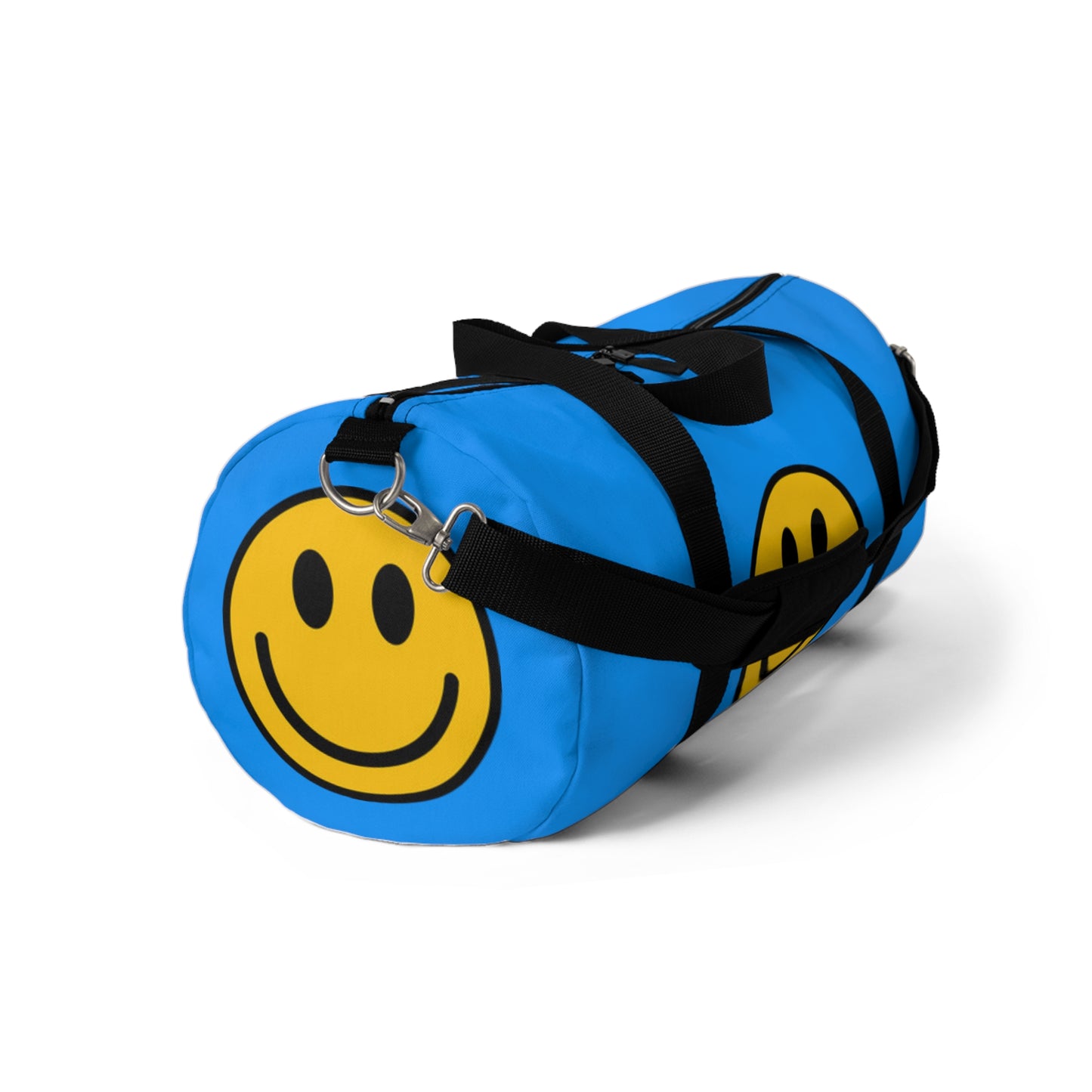 Vibrant Blue Smiley Face Duffel Bag for Travel, Gym, Weekend Getaways, Sports, Overnight Stays, Includes Custom Design Options