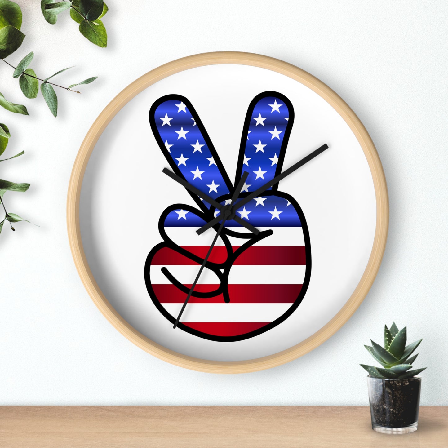 Wall Clock Red White Blue Peace Sign