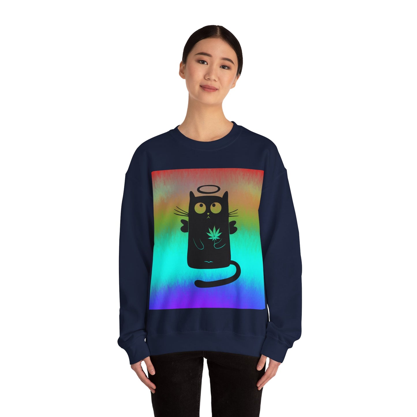 Black Cat Angel Unisex Heavy Blend Crewneck Sweatshirt