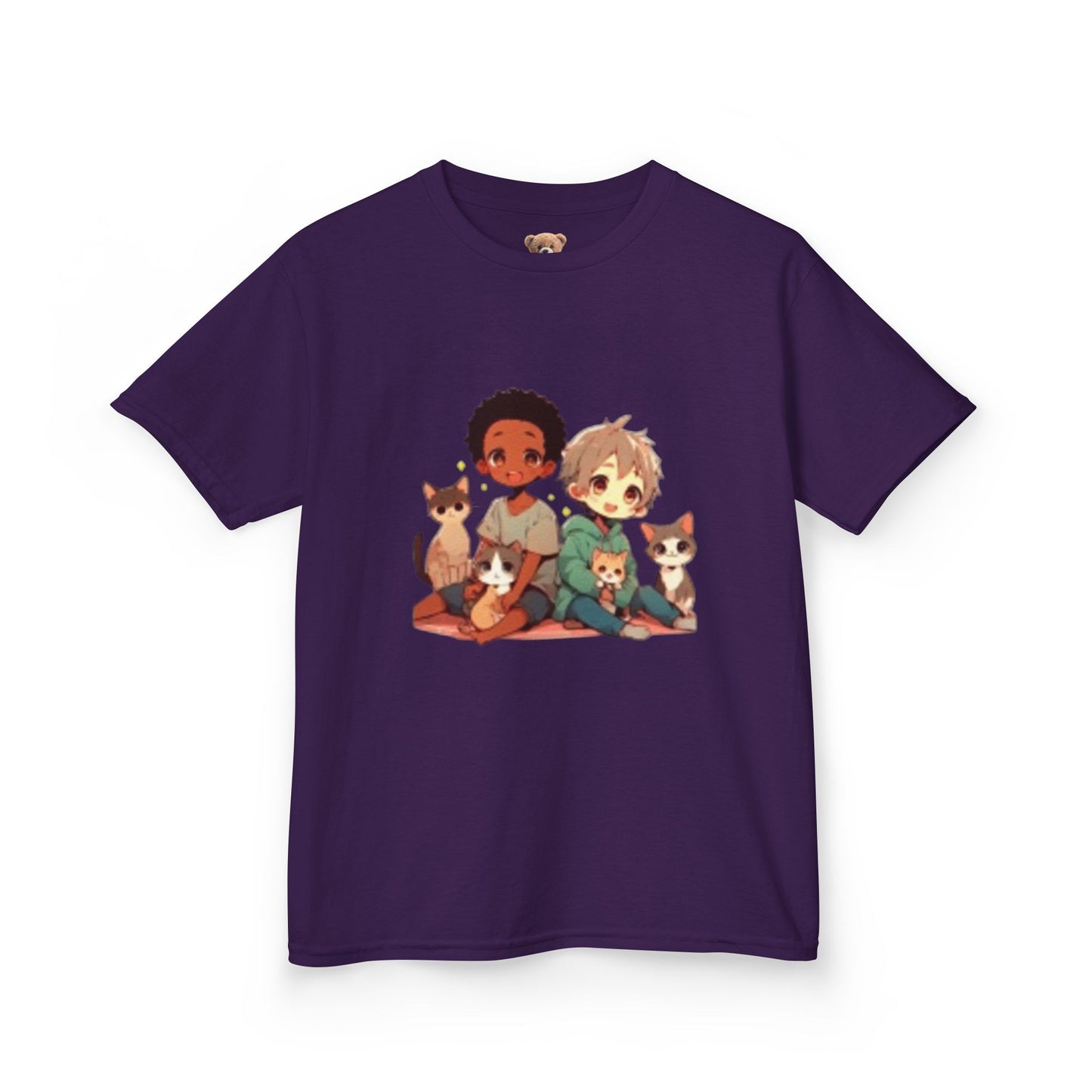 Children with Cats & Heart Kids Heavy Cotton T-shirt Looking Fabulous!