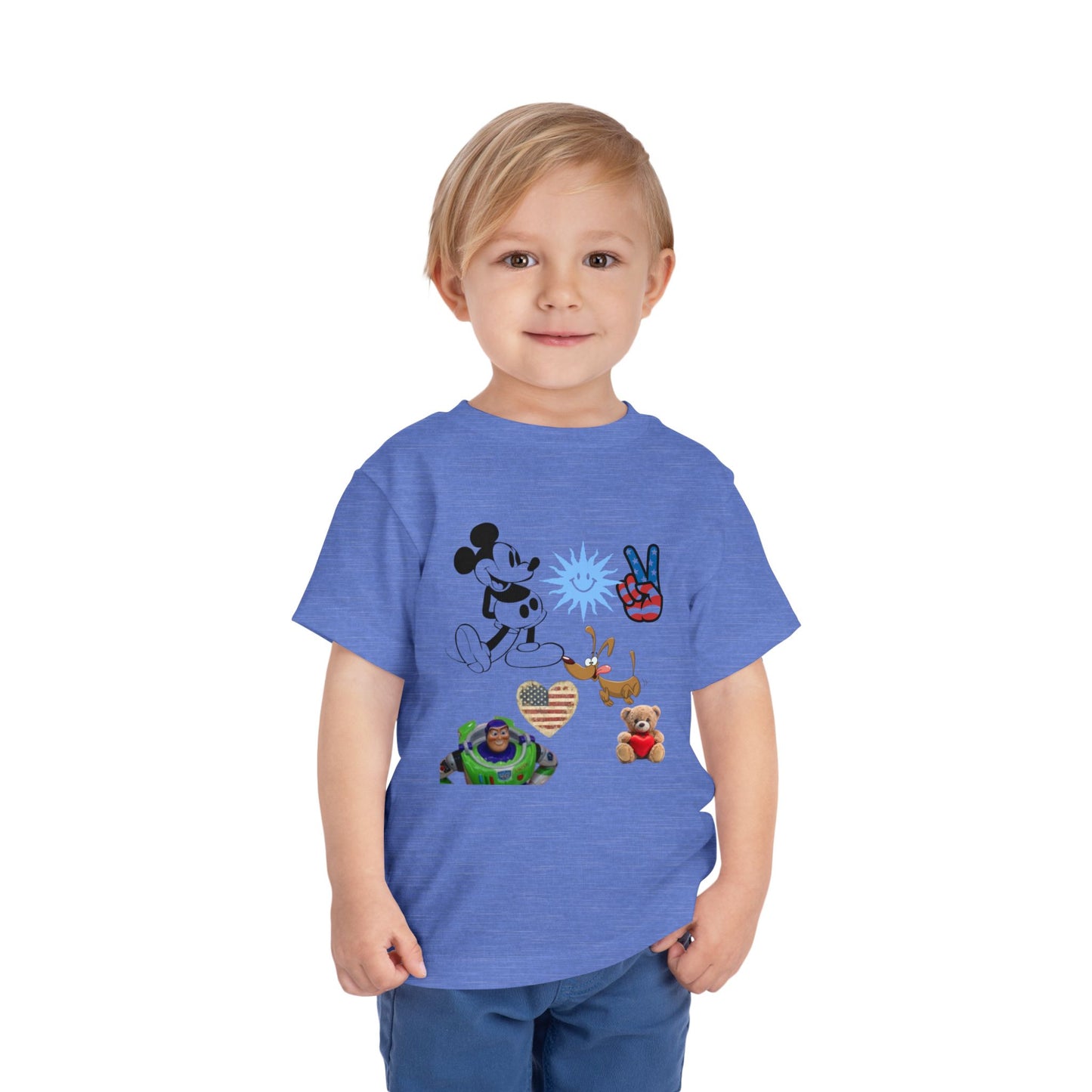 Mickey Mouse Buzz Lightyear Heart Teddy Bear Toddler Short Sleeve T-shirt