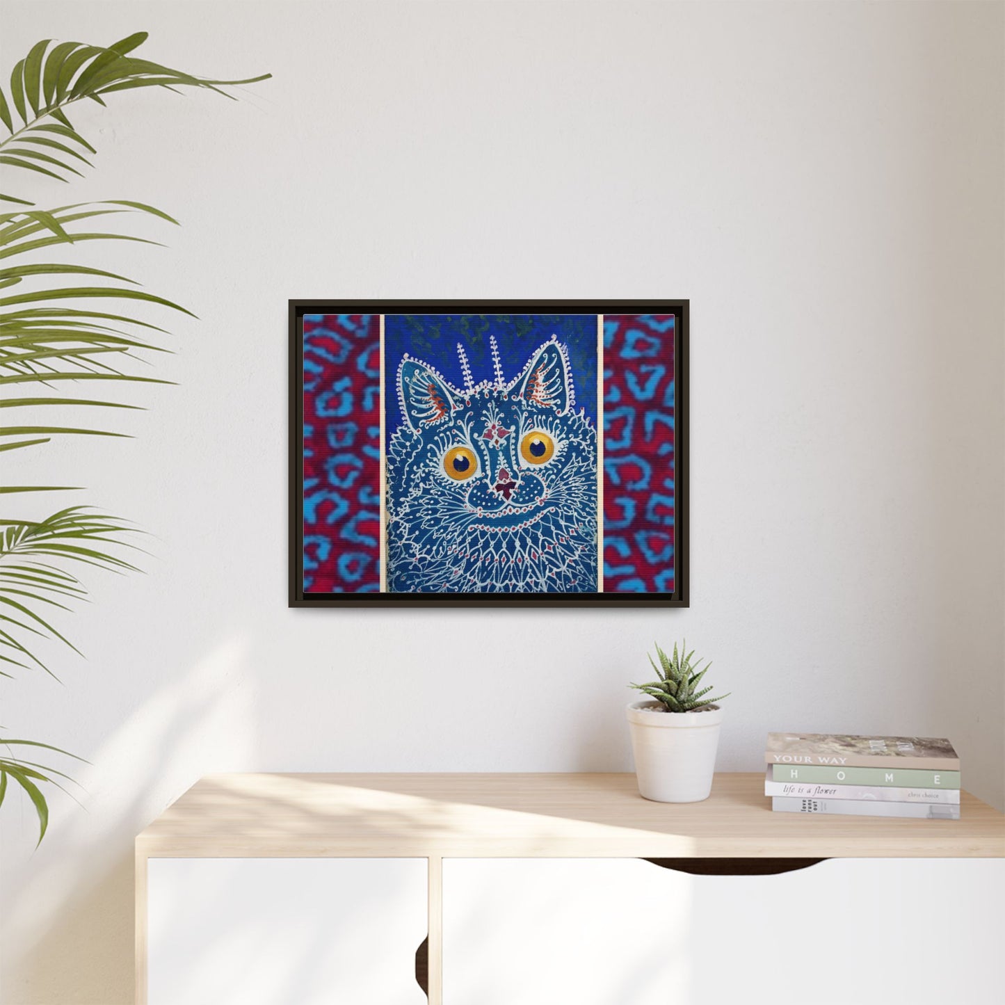 Colorful Cat Framed Matte Canvas Art - Whimsical Home Decor