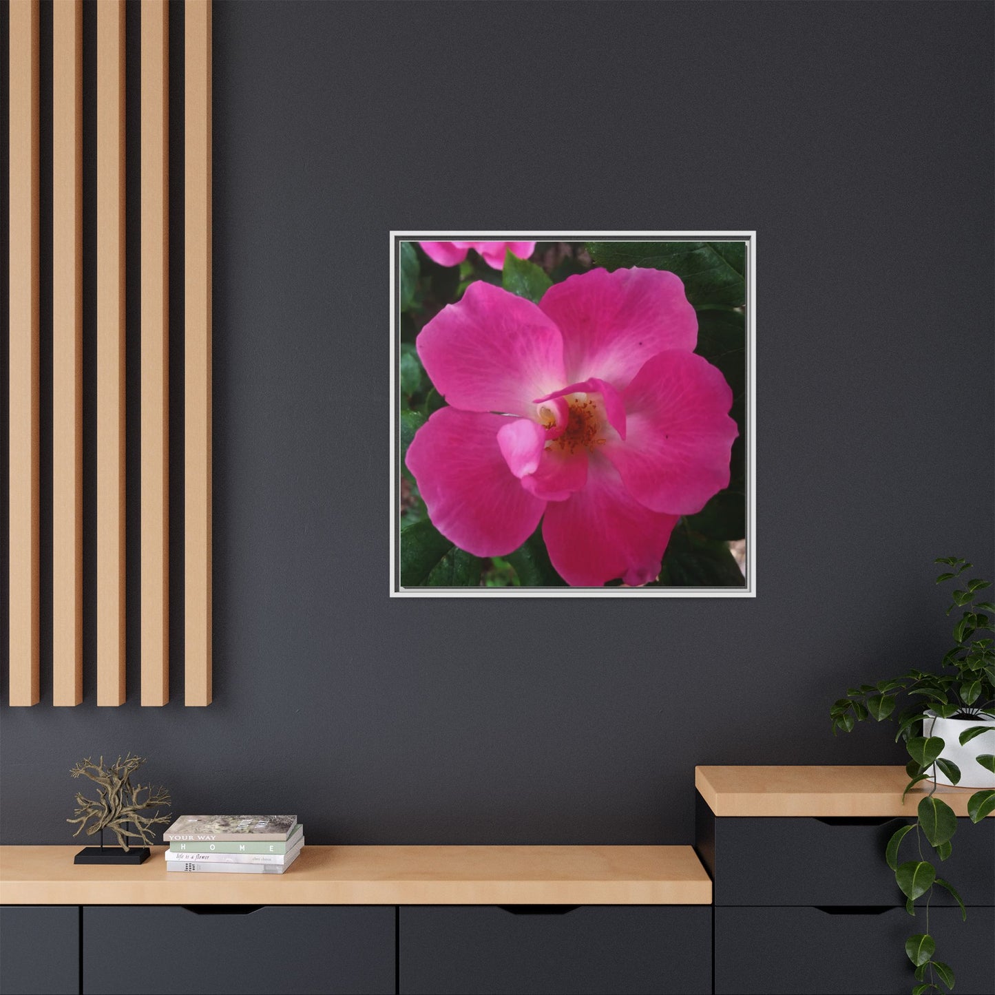 Framed Floral Canvas Art Print | Vibrant Pink Flower Decor, Wall Art for Home, Gift for Her, Mother's Day, Birthday