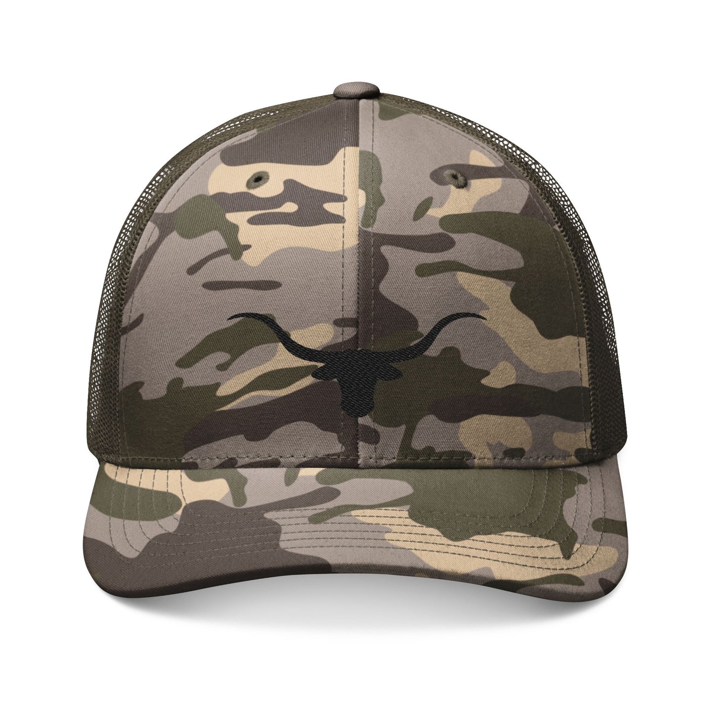 Camouflage Trucker Hat with Embroidered Design -Texas Longhorn