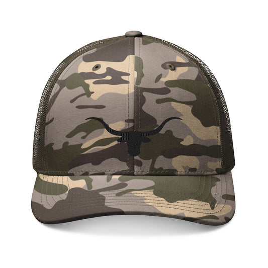 Camouflage Trucker Hat with Embroidered Design -Texas Longhorn