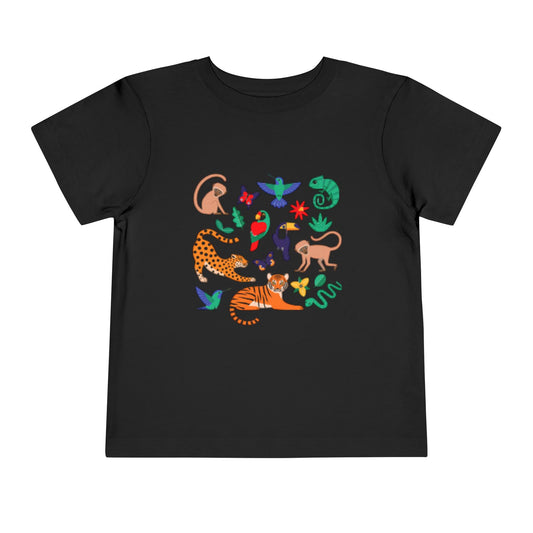 Wildlife Adventure Toddler Short Sleeve Tee - Fun Black Animal Print Shirt