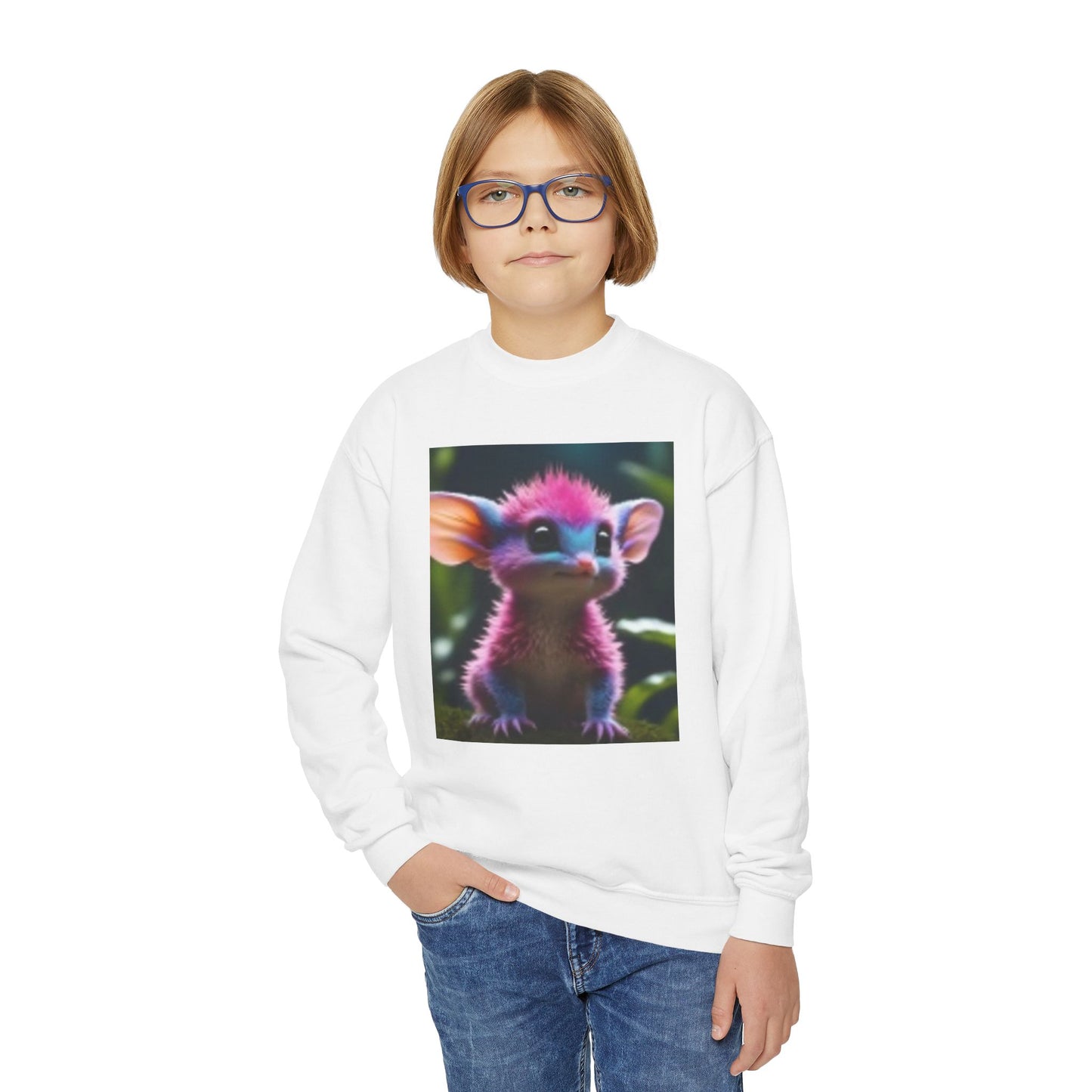 Sweat-shirt ras du cou pour jeunes avec adorable imprimé créature fantastique 