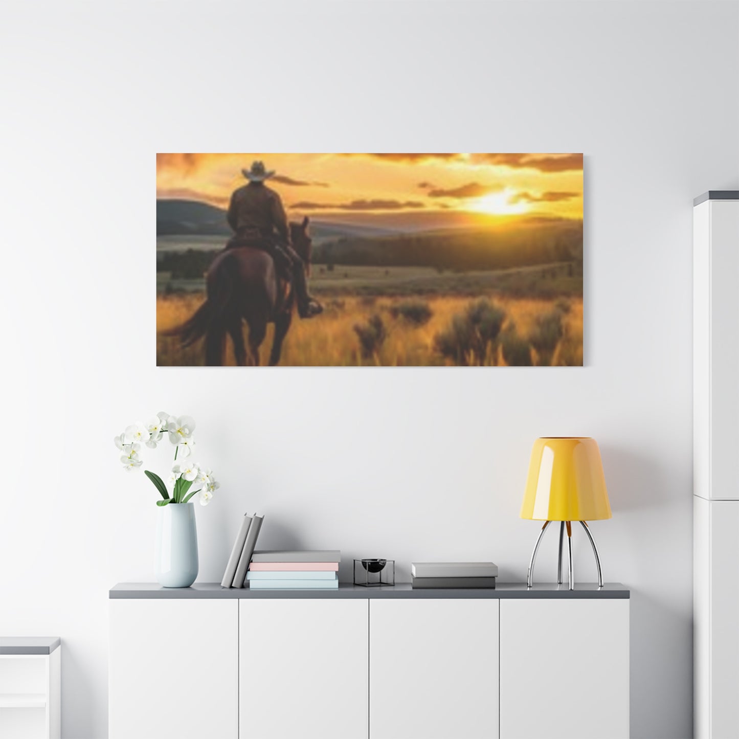 Framed Wall Art - Cowboy Sunset Canvas Print {Wild Wild West}
