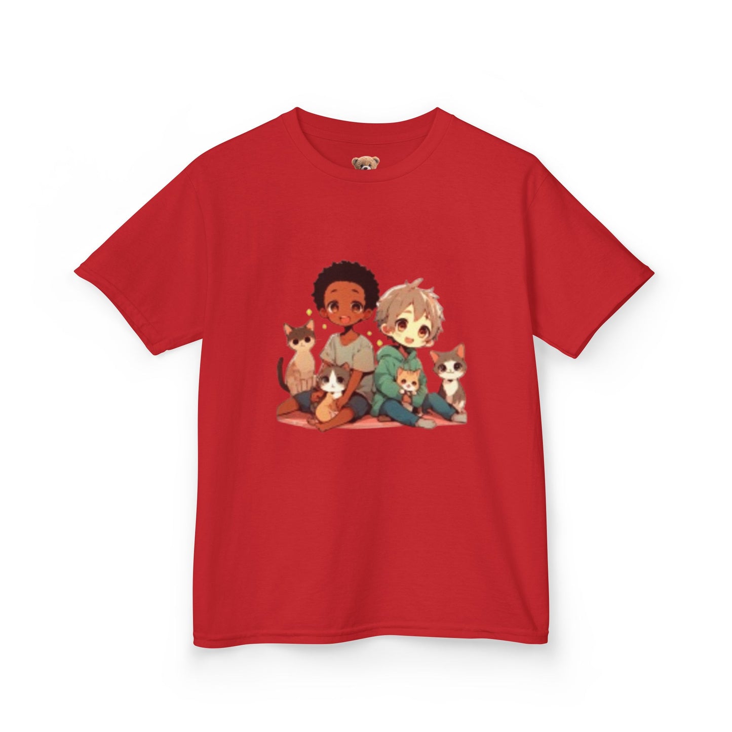 Children with Cats & Heart Kids Heavy Cotton T-shirt Looking Fabulous!