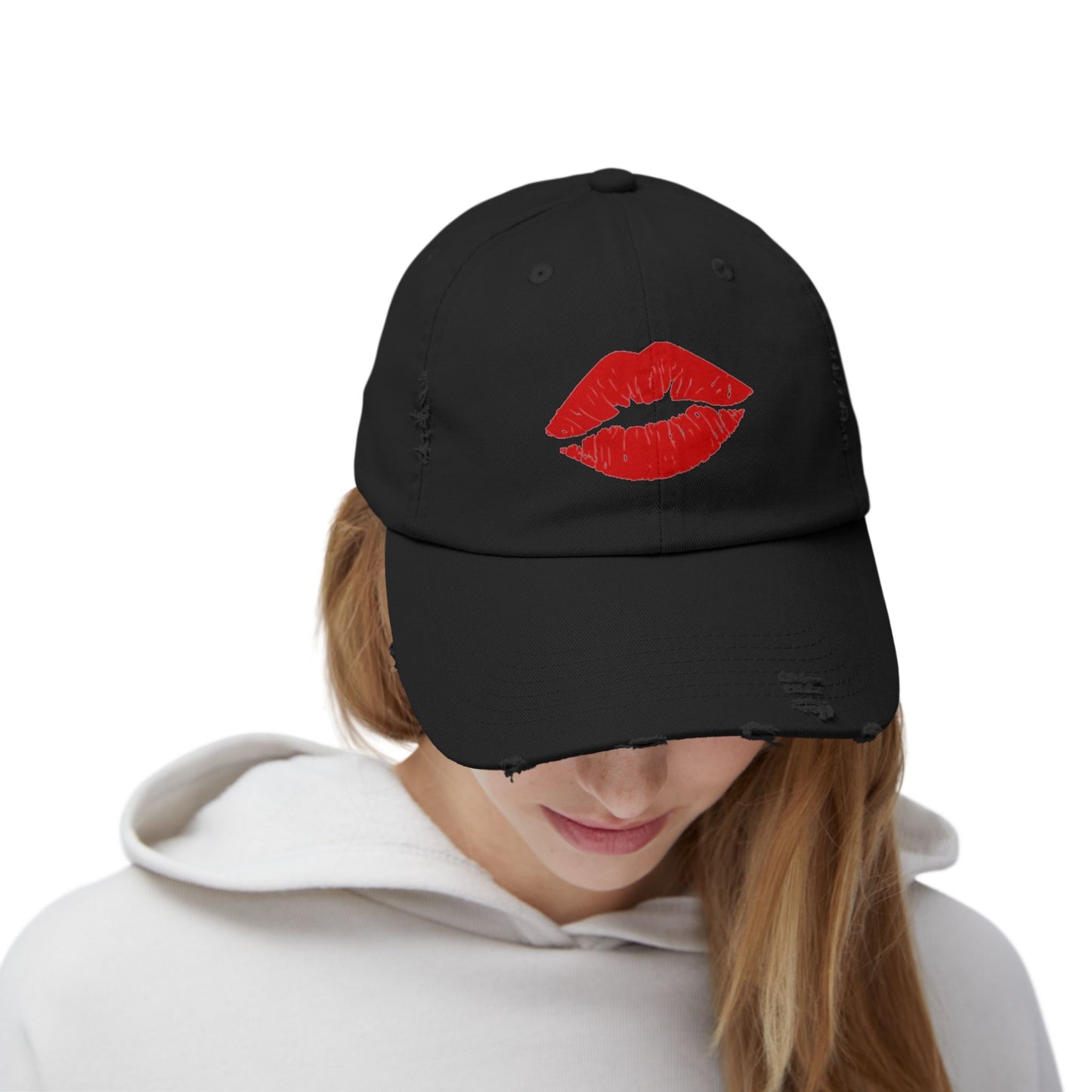 Gorra desgastada labios rojos