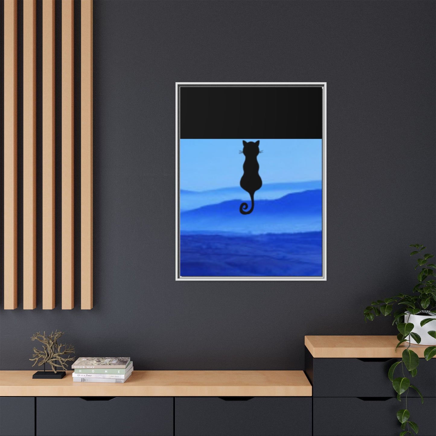 Framed Cat Silhouette Art Print, Wall Decor, Cat Lover Gift, Home Office Art, Pet Memorial