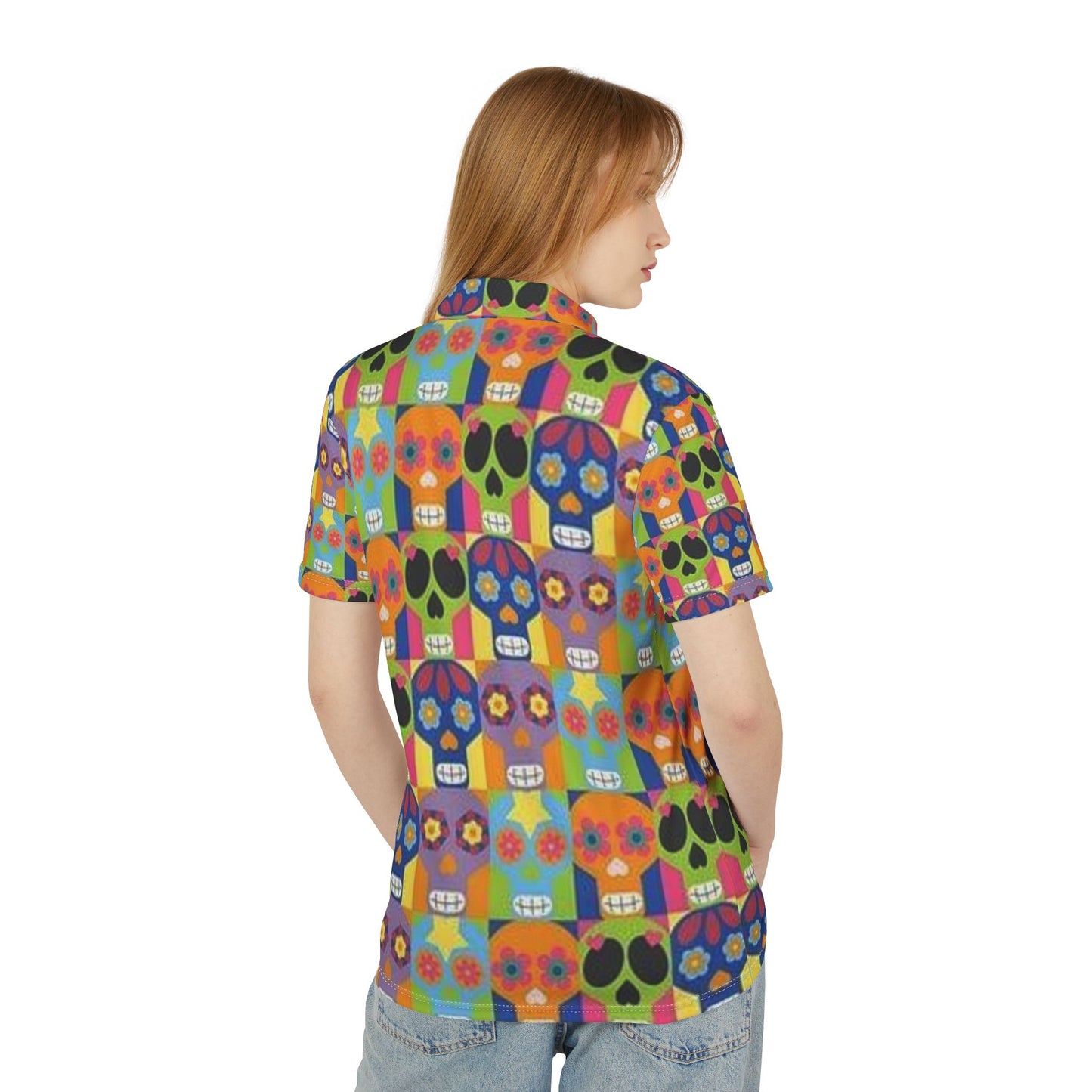 Colorful Day of the Dead Unisex Polo Shirt - Fun Skull Print
