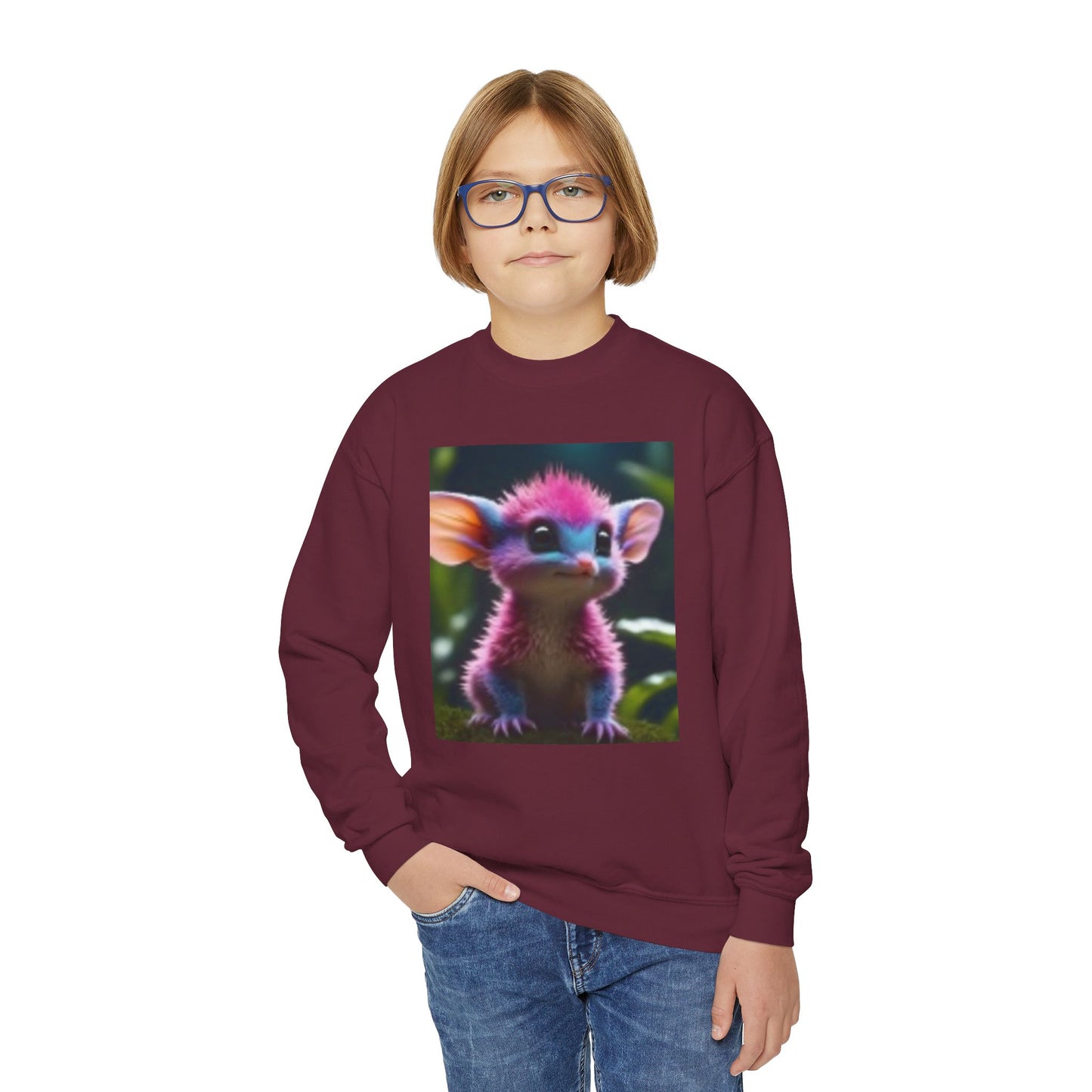 Sweat-shirt ras du cou pour jeunes avec adorable imprimé créature fantastique 