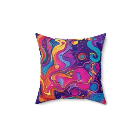 Almohada de arte abstracto vibrante - Cojín decorativo de poliéster hilado colorido