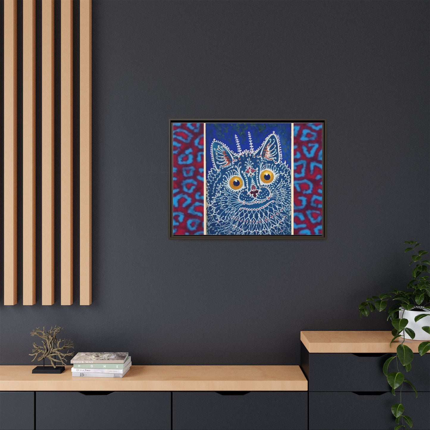 Colorful Cat Framed Matte Canvas Art - Whimsical Home Decor