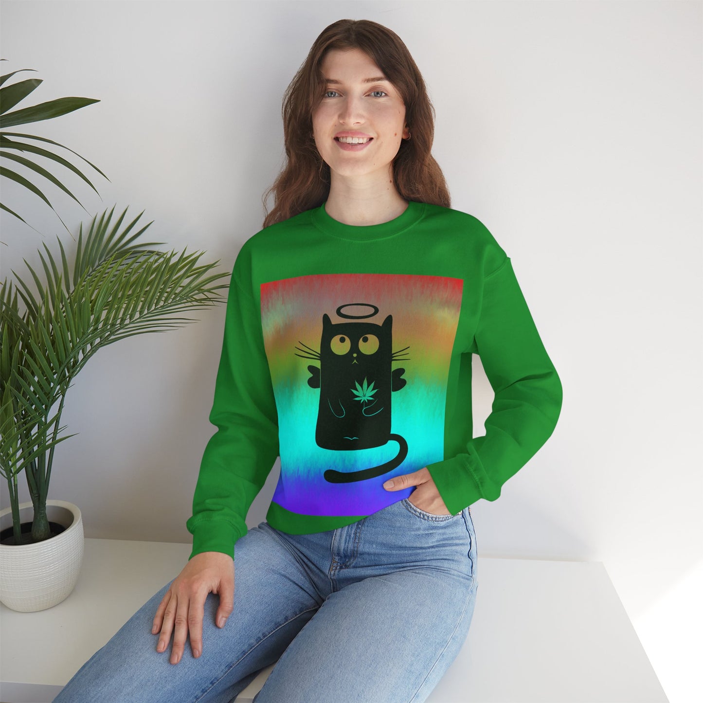 Black Cat Angel Unisex Heavy Blend Crewneck Sweatshirt