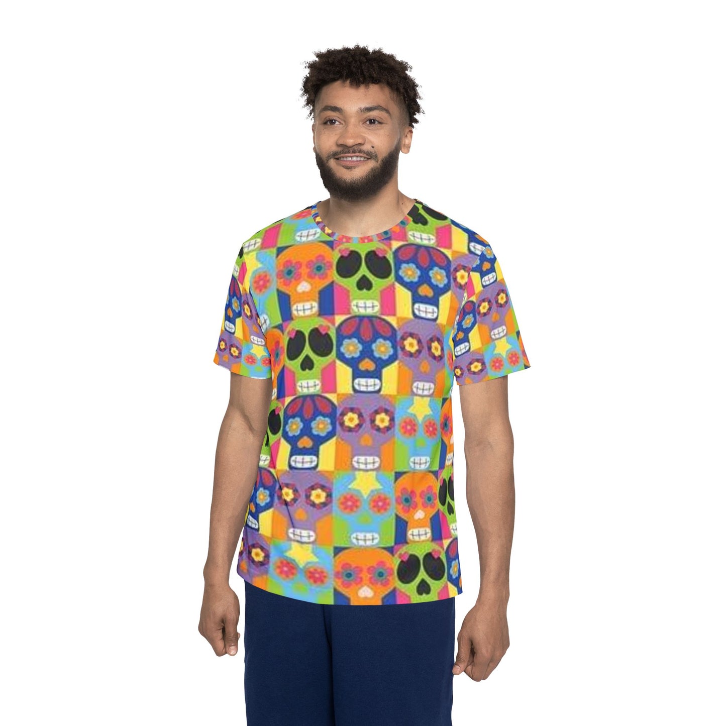 Colorful Skull Sports Jersey - Men's Performance T-shirt for Festivals & Celebrations