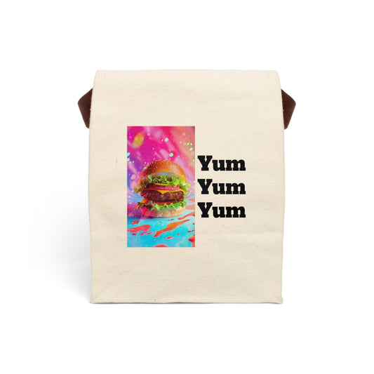 Yum Yum Yum Canvas Lunch Bag - Fun and Colorful Tote for Foodies