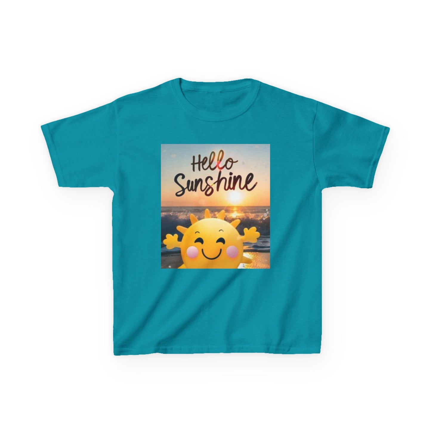T-shirt enfant - « Bonjour soleil » et motifs cœurs colorés - Tenue d'été amusante et ludique
