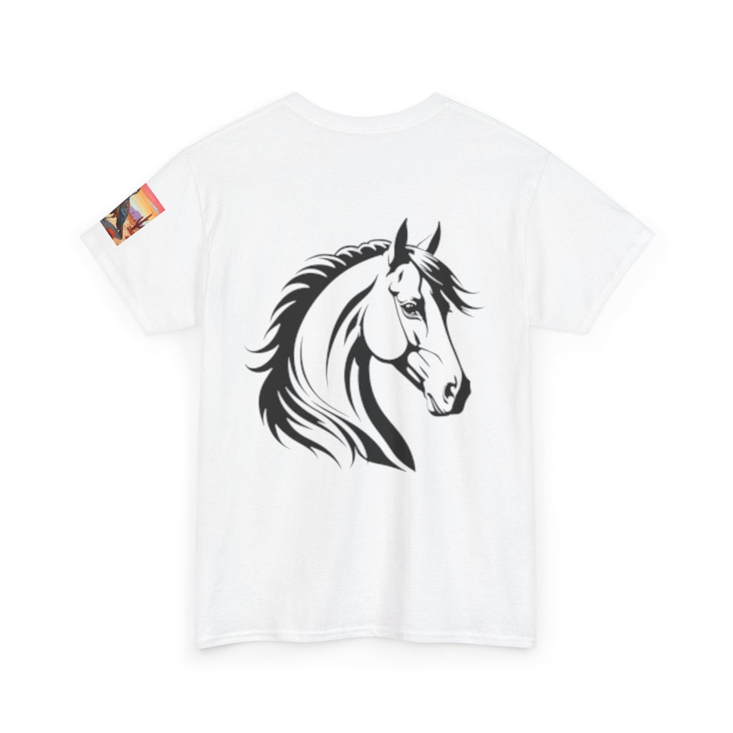 Majestic Horse Unisex Heavy Cotton Tee - Nature Sunset Design