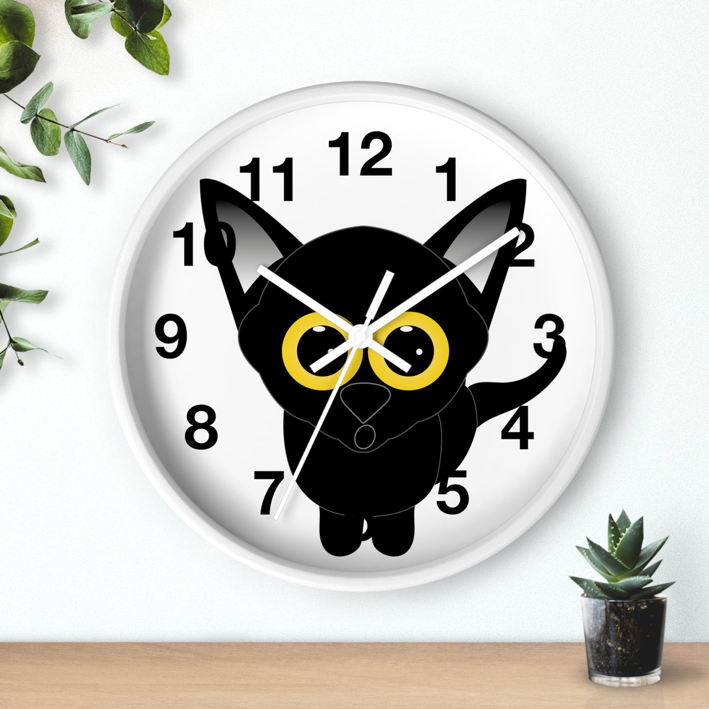 Wall clock Black Cat with Large Eyes