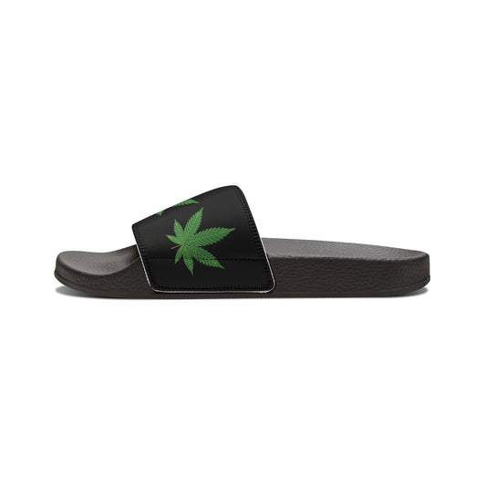 Women's Sandals Marijuana Leaves Black Background