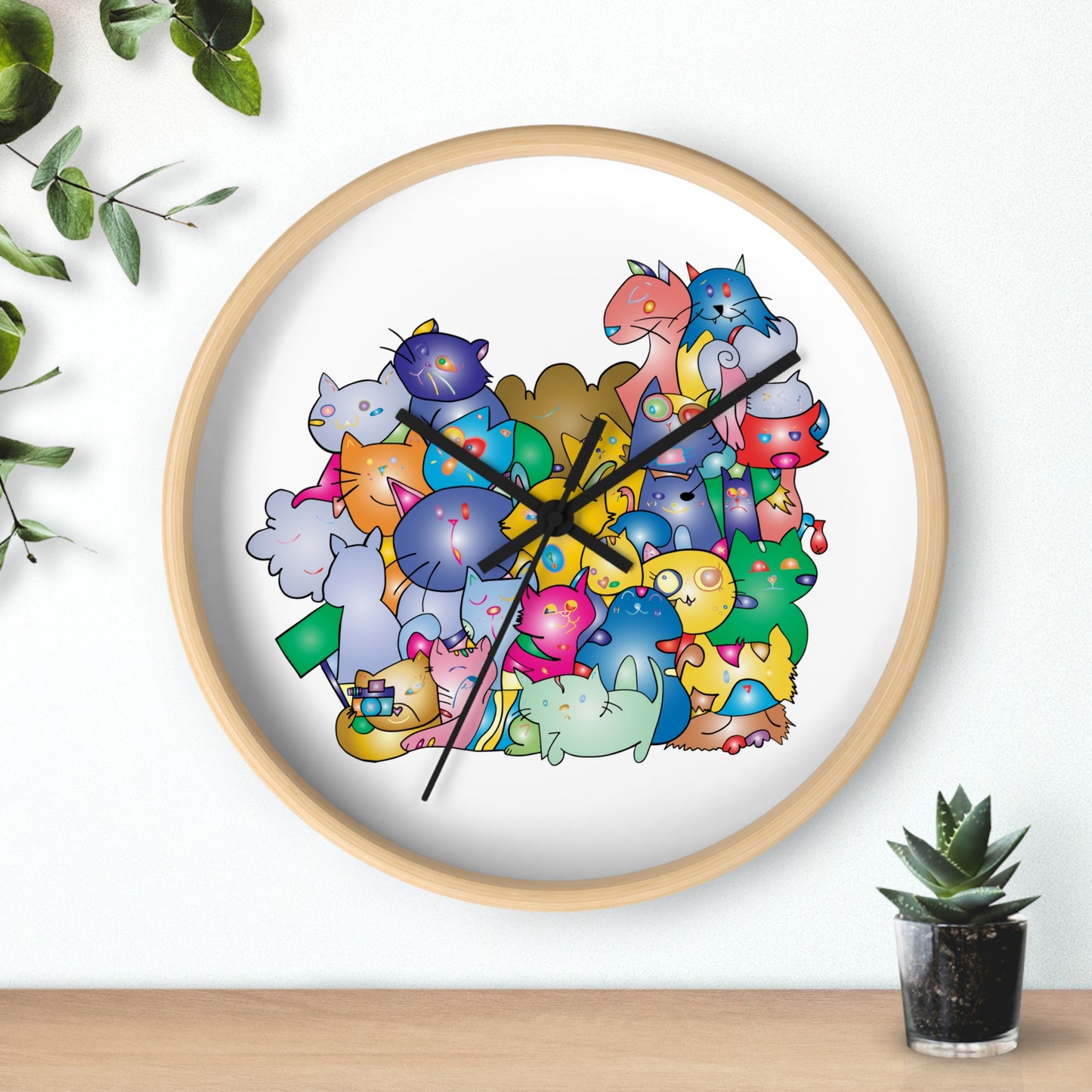 Wall clock Colorful Cats